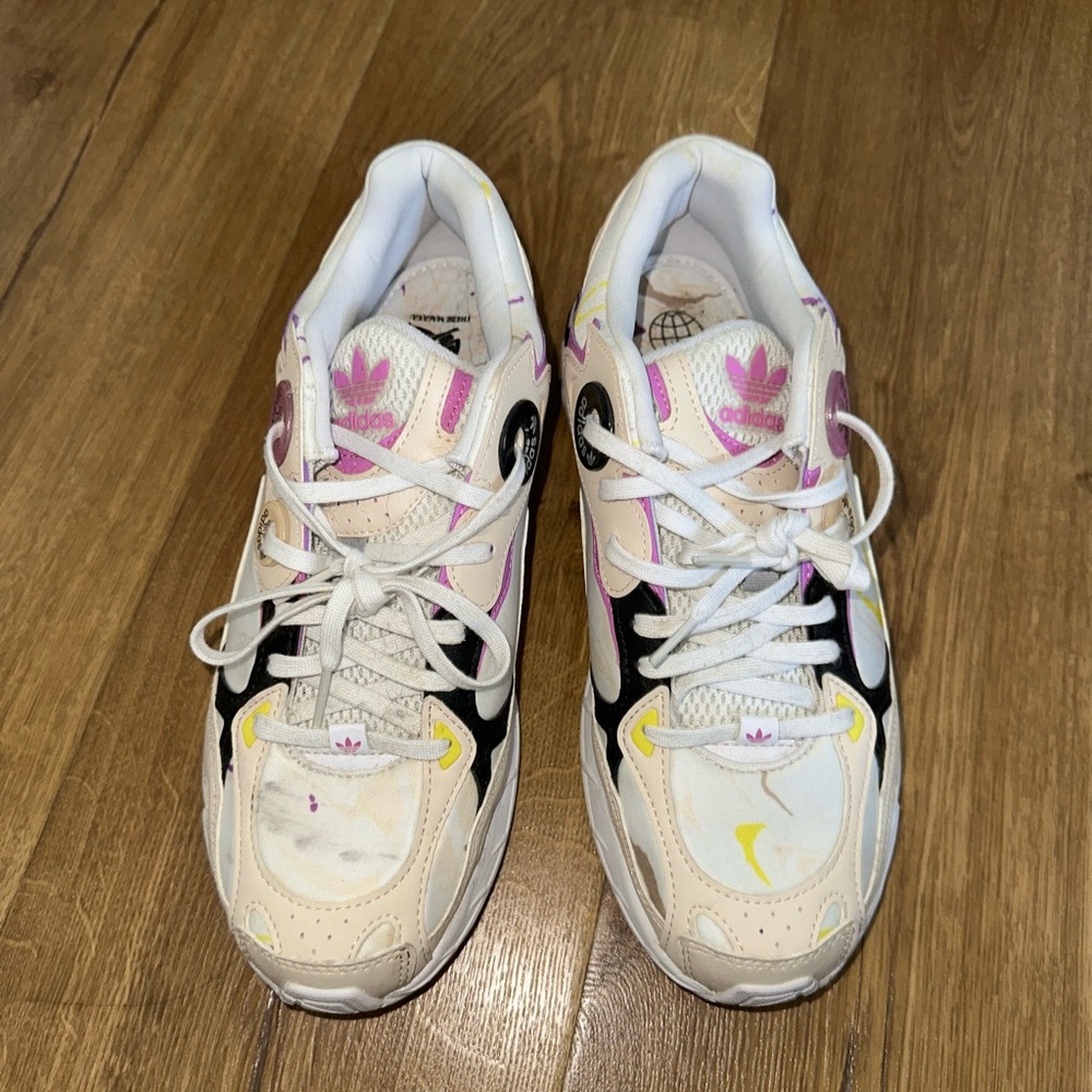 Adidas White and Pink Sneakers with Black Accents